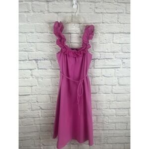 Donna Morgan NWOT Pink Coquette Ruffle Neck Belted Sleeveless Dress Size 2